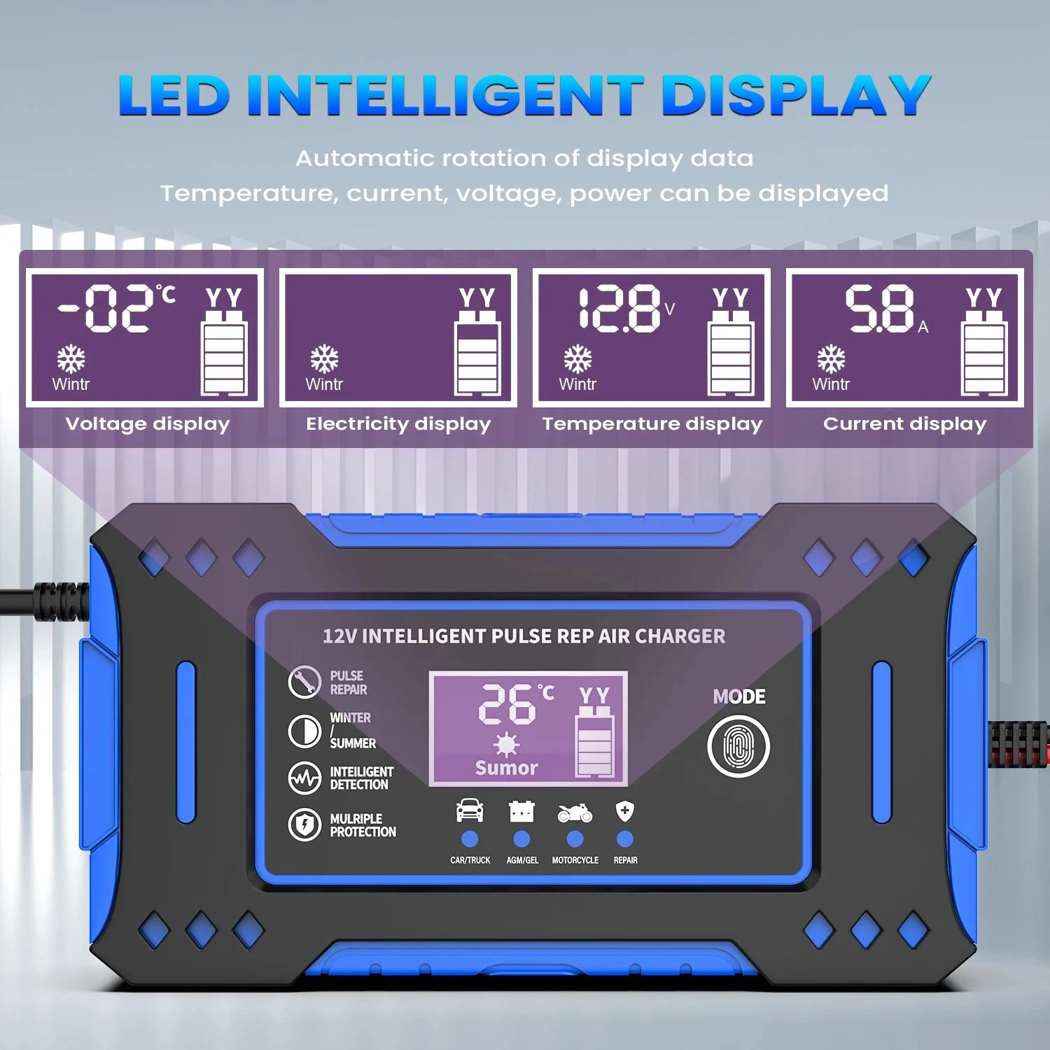 Reparación de baterías pantalla LCD 6A 12V cargador de batería de coche inteligente unidad de carga de batería de coche y motocicleta plomo-ácido