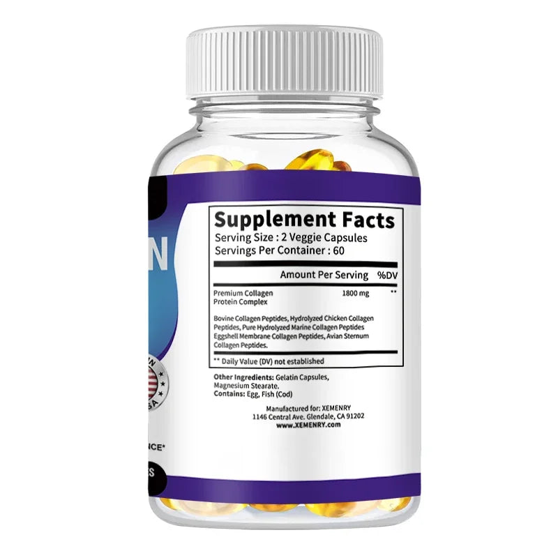 Cápsulas de péptido de colágeno: apoya la salud de las articulaciones, del cabello y de la piel, aumenta la energía, fortalece el sistema inmunológico, antioxidante