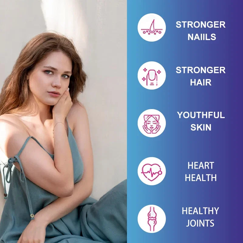 Cápsulas de péptido de colágeno: apoya la salud de las articulaciones, del cabello y de la piel, aumenta la energía, fortalece el sistema inmunológico, antioxidante